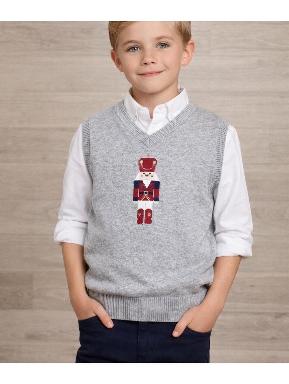 Janie and Jack Boys Nutcracker Sweater Vest Size 8 Gray Holiday Knit Preppy